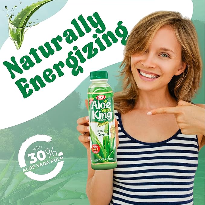 OKF CORPORATION Aloe Vera King Drink with Pure Aloe Pulp Variety Flavors 16.9 oz. (Original Pack of 20) Korean Premium Health Beverage