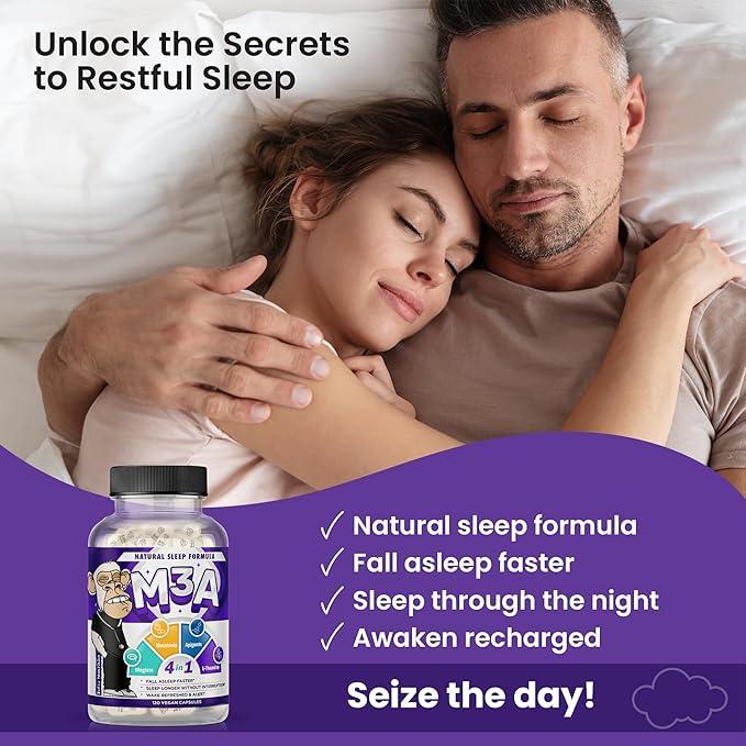 M3A Sleep Support - Magtein Apigenin Melatonin with L-Theanine - 90 Capsules - 2 Pack - Premium 4-in-1 Non-Habit Forming Natural Sleep Aid - Restful Nights and Refreshing Mornings by Bored Nutrition