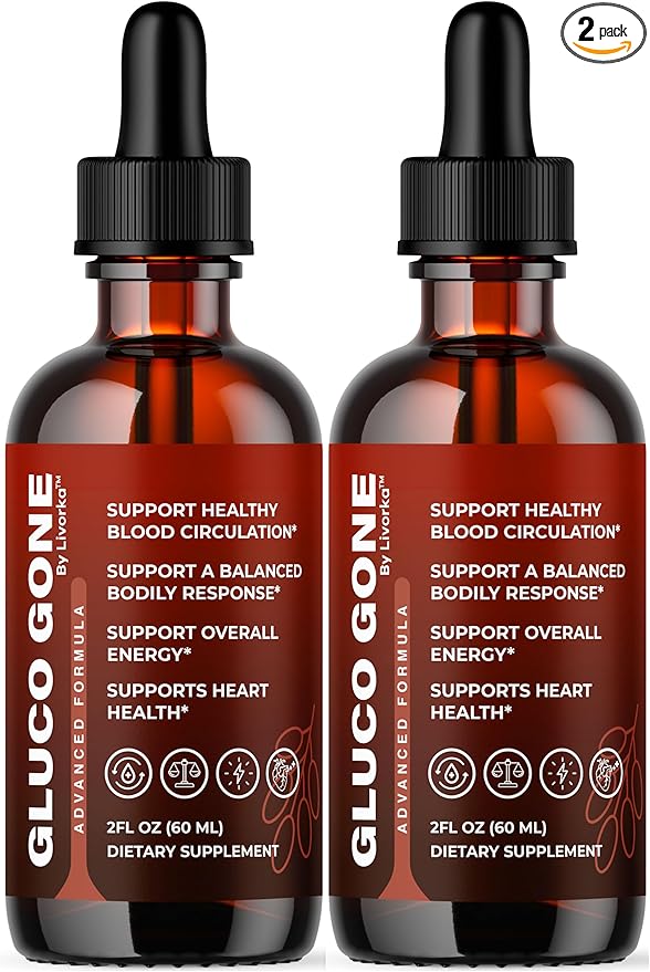 (2 Pack) Gluco Gone Drops - Original Premium GlucoGone Liquid Drops All Natural Ingredients Support Advanced Formula for Overall Health &amp Wellness Glucogone Organic Droppers 2 Bottles for 2 Mont