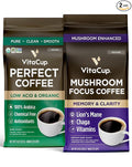 VitaCup Focus Mushroom Coffee Grounds for Memory &amp Clarity Medium Dark Roast 10oz | Perfect Low Acid Single Origin Organic Coffee Grounds Dark Roast 10 oz Ground Coffee Bundle