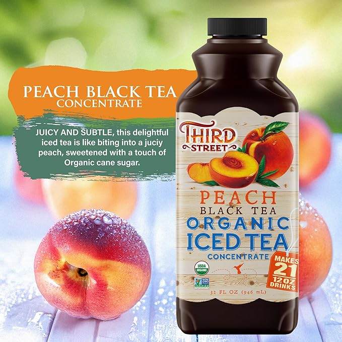 Third Street Chai Organic Peach Black Tea Concentrate 6-Pack Premium Black Tea Concentrate 32 Fl. Oz Peach and Balanced Flavor Beverage Concentrate 7:1 Vegan Gluten Free Kosher Non-GMO