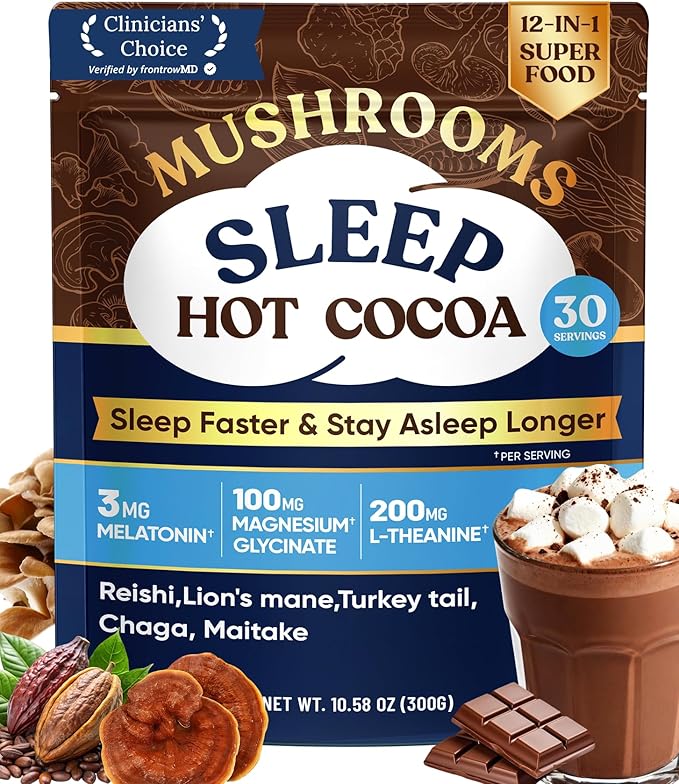 Venture Pal Mushroom Hot Cocoa Powder with Magnesium Glycinate L-Theanine &amp Reishi to Calm &amp Relax Natural Sleep Aids for Adults Melatonin 3mg Unsweetened Hot Chocolate for Deep Sleep 30 S