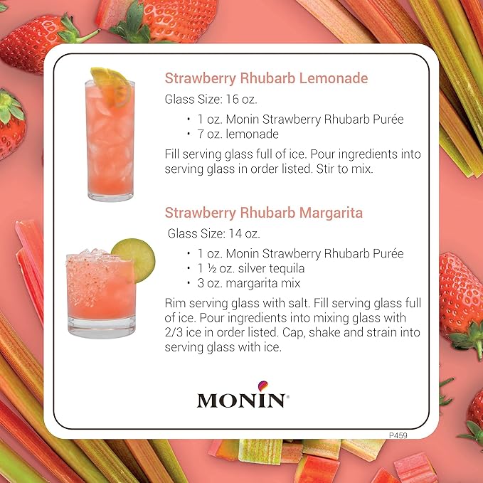 Monin - Strawberry Rhubarb Purée Tart &amp Sweet Purée Made with Real Fruit &amp Vegetable Juices Antioxidant-Rich Fruit Purée for Cocktails Smoothies Cooking Baking &amp More Clean Label