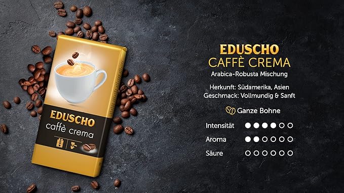 Eduscho Caffe Crema - Roasted Whole Coffee Beans - 1kg yellow black
