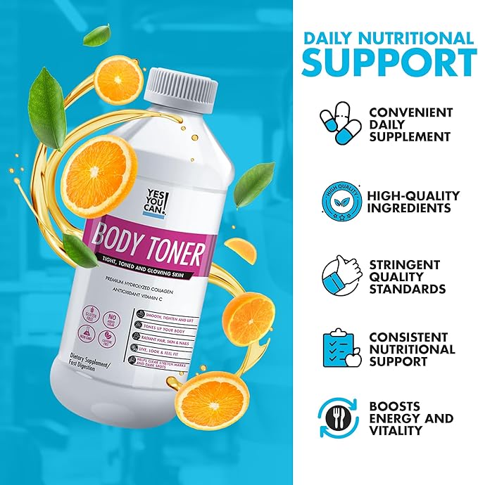 Yes You Can! Premium Hydrolyzed Collagen Dietary Supplement to Promote Healthy Hair Skin and Nails - Body Toning Vitamin C and Collagen Peptides 16 Servings- 2 Pack