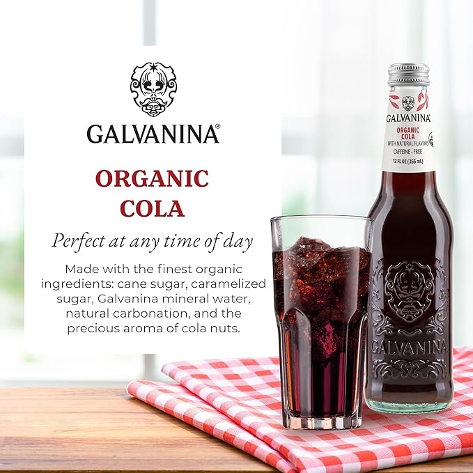Galvanina Cola – Premium Organic Italian Sparkling Soda 12 fl oz (12 Glass Bottles) | Balanced Effervescent Cola Made with Organic Ingredients.