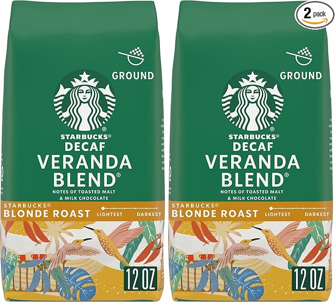 Starbucks Ground Coffee Starbucks Blonde Roast Coffee Decaf Veranda Blend—100% Arabica 1 bag (12 oz) (Pack of 2)