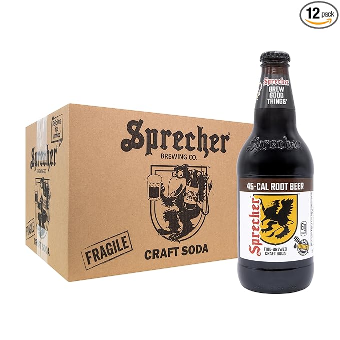 Sprecher Low Cal Root Beer in 16 fl oz Glass Bottles (12 Pack) Fire Brewed Low Calorie Craft Root Beer with Real Honey Naturally Flavored Gourmet Soft Drink