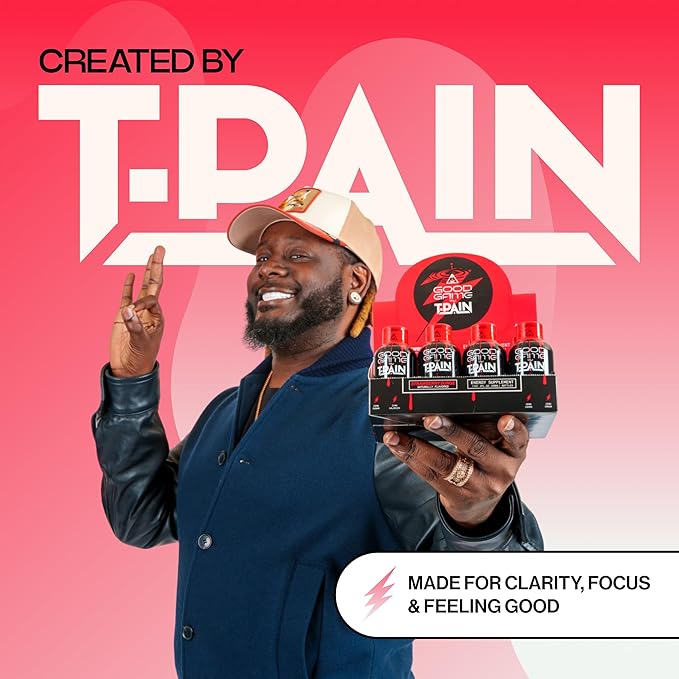 Nappy Boy Dranks Good Game by T-Pain Energy Shot 2oz (12 Pack) Sugar-Free Zero Calorie Focus Drink with 200mg Caffeine and B-Vitamins (B3 B6 B12) - Clean No-Crash Energy Boost Strawberry Surge