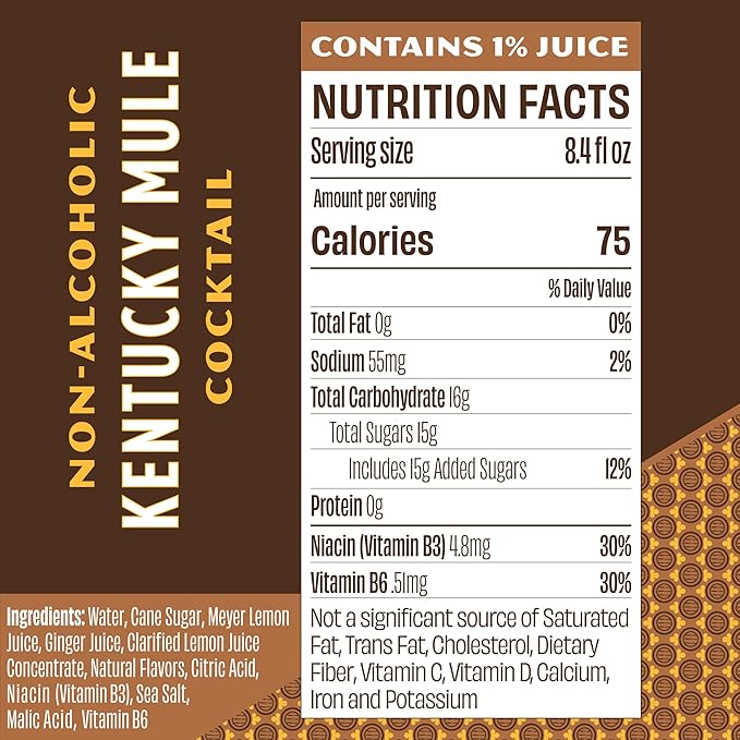 Free Spirits Kentucky Mule - Non-Alcoholic Cocktail - Mixed Ready To Drink Mocktail - Low Sugar Real Fruit Juice B-Vitamins - Non-GMO &amp Vegan - 8.4 fl oz Cans (12 Pack)