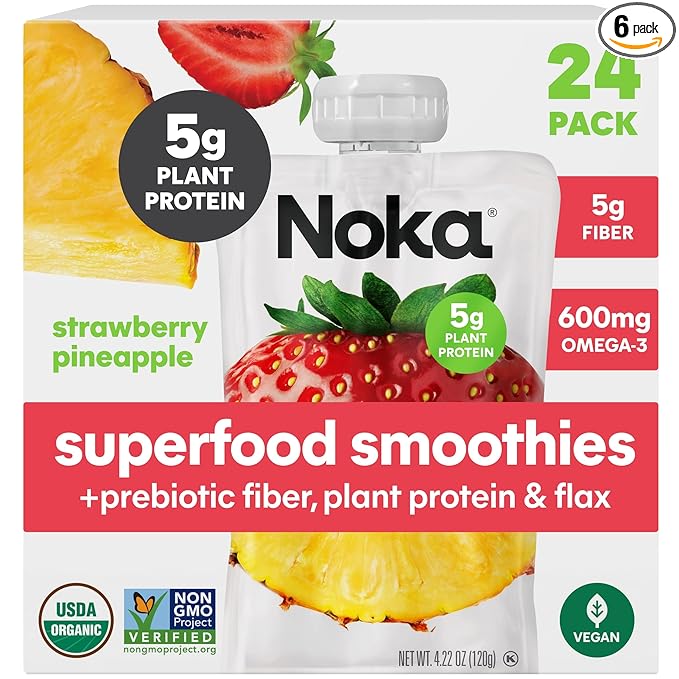 Noka&nbspStrawberry Pineapple Flavored Smoothie 4 Pieces Non GMO 16.9 Ounces (Pack Of 6)