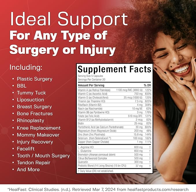 HealFast Post Surgery &amp Injury Recovery Supplement - Supports Healing Scar Treatment &amp Bruising - BBL Post-Op Support for Surgery Recovery