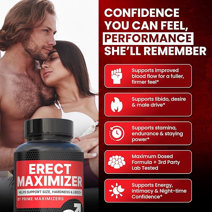 Premium Male Enhancement Fast Acting Blood Flow Support | Supports Performance Firmness Stamina &amp Desire | 9 in 1 High-Impact Dosage | Cali Manufactured 3rd Party Tested – 90 Caps
