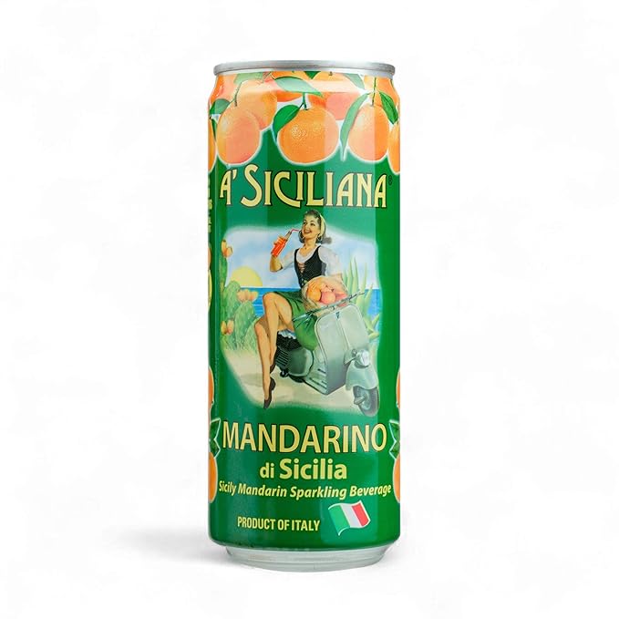 A' Siciliana Sicilian Sparkling Drink Mandarino- Refreshing and Delicious Italian Soda made with Sicilian Mandarin - Authentic Imported Italian Beverage - Mandarino Soda 24 Pack of 11.15 fl oz Cans