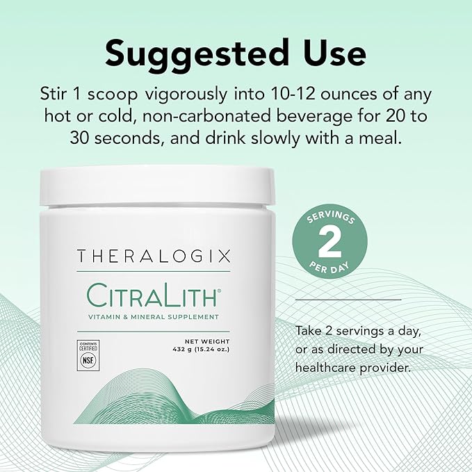 Theralogix CitraLith Vitamin &amp Mineral Supplement - 90-Day Supply - Kidney Health Support for Healthy Kidney Function - Includes Magnesium Sodium Potassium &amp Vitamin B6 - NSF Certified - 432