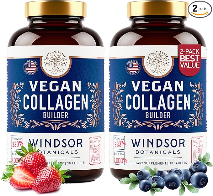 Vegan Collagen for Women and Men - Organic Superfood Amino Acids Glycine Lysine Proline for Healthy Skin Hair Nails - Plant-Based Collagen Booster Supplements - 60 Gluten-Free Vegetarian Pills