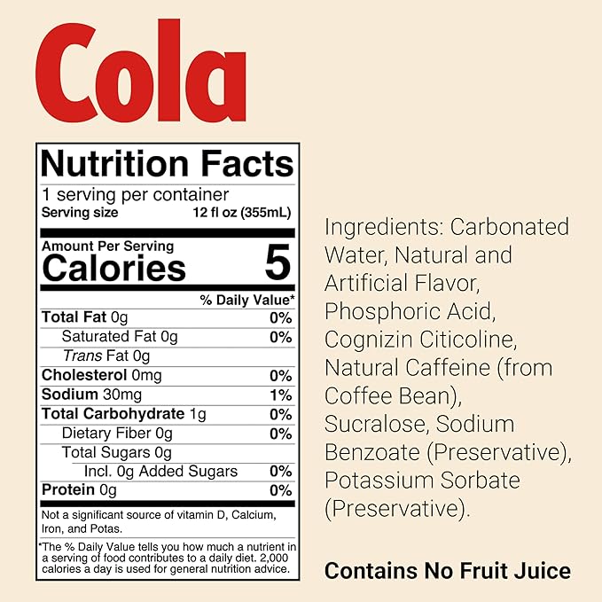 BUM Sugar-Free Energy Drink Cola - Lightly Carbonated &amp No Artificial Colors Natural Caffeine &amp Citicoline for Energy &amp Focus Brain Boost &amp Workout Sports Beverage - 12 oz Pack of