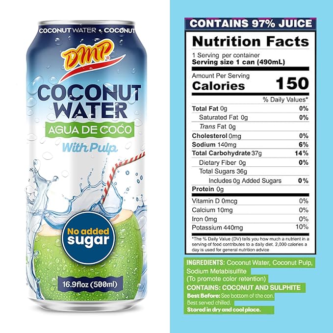 De Mi País Coconut Water with Pulp – Natural Coconut Beverage for Year-Round Hydration Rich in Potassium and Electrolytes No Added Sugars Shelf-Stable Cans – 16.57 oz | 6-Pack