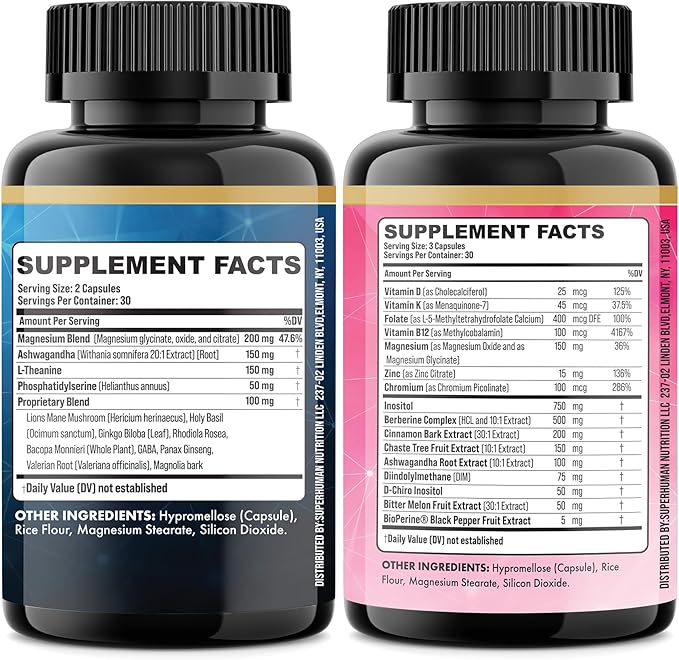 Cortisol &amp Myo-Inositol Supplement Bundle Soothe &amp Smooth Bundle 13-in-1 Cortisol Balance Magnesium Ashwagandha L-Theanine D-Chiro Inositol Folate Berberine Chasteberry (150 Capsules)