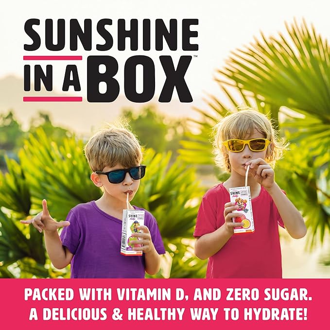 Shine Water x Paw Patrol Strawberry Lemonade Kids Juice Boxes with Vitamin D 32-Pack | No Added Sugar | Naturally Flavored Drinks for Kids | Vegan Gluten Free Zero Calorie Hydration