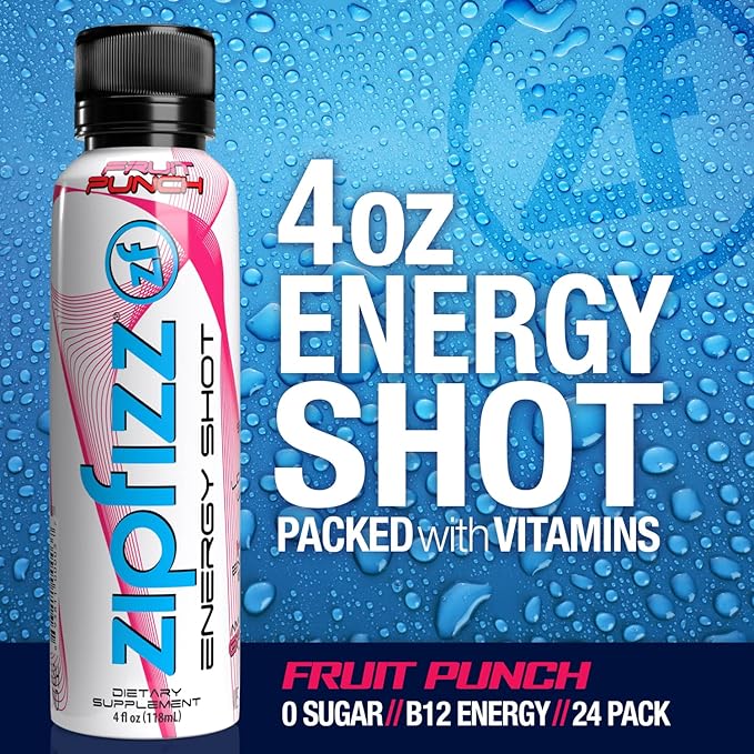Zipfizz Liquid 4oz Energy Shot Healthy Hydration B12 and Multi Vitamin Drink Fruit Punch (24 Count)