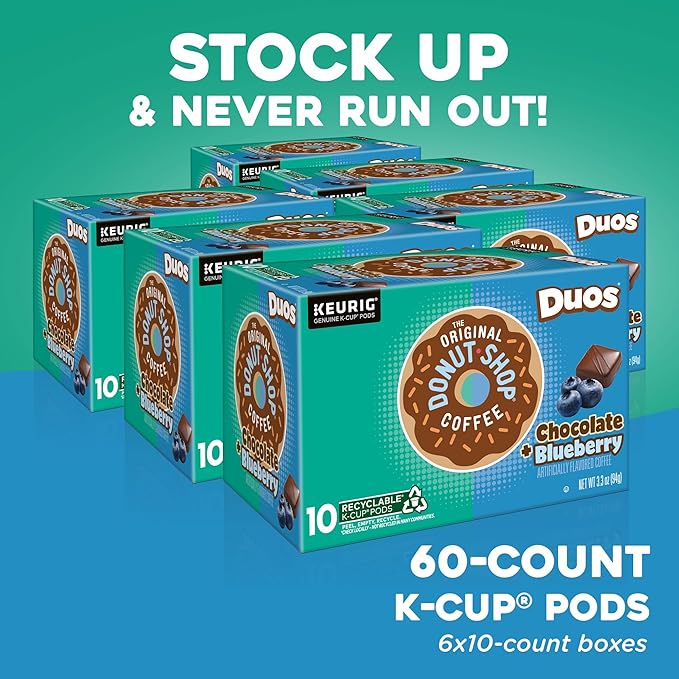 The Original Donut Shop Duos Chocolate Blueberry Coffee Keurig Single-Serve K-Cup Pods 60 Count (6 Packs of 10)