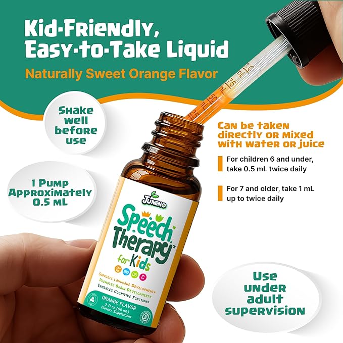 Speech Therapy Drops - Support Supplement for Kids with Communication Delay Language Brain Development Cognitive Function - Zeolite Vitamins B12 D3 C for Daily Wellness - Sugar Free Gluten-free