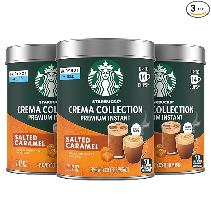 Starbucks Crema Collection Premium Instant Salted Caramel Flavored Instant Coffee 100% Arabica Beans 3 Tins (7.12 Oz Each)
