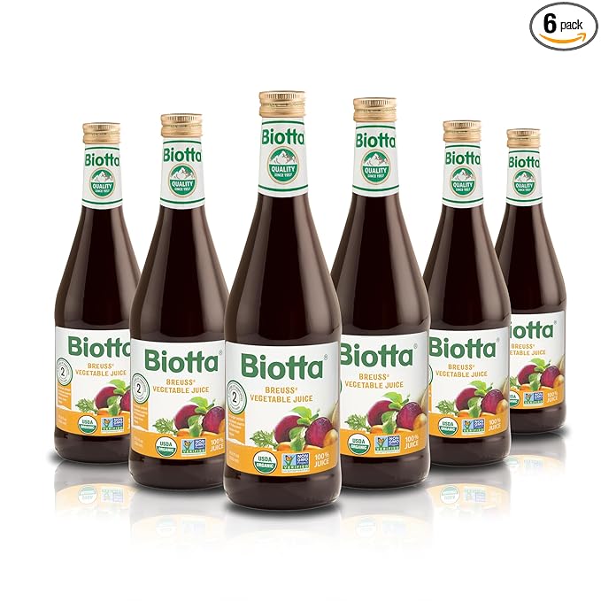 Biotta Organic Breuss Vegetable Juice - 100% Vegetable Juice for Energy Immunity &amp Wellness - Excellent Source of Nutrients - All Natural Non-GMO Gluten-Free (16.9 Fl Oz Pack of 6)