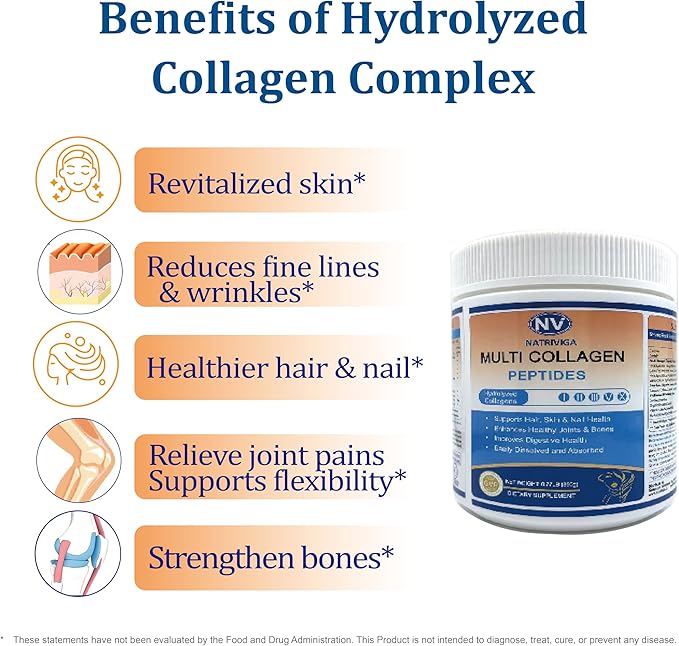 Multi Collagen Peptides Powder - Type I II III V X - Hydrolyzed Collagen Peptides with Vitamin C Hyaluronic Acid Supports Skin Hair Nail &amp Joint Grass-Fed Non-GMO 35 Servings