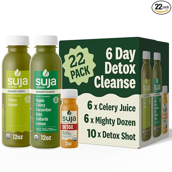 Suja 6-Day Cold-Pressed Juice Detox Cleanse Organic Fresh Pressed Juice with No Added Sugar Supports Immune &amp Digestive Health Plant-Based Gluten-Free &amp Beginner Friendly (6 Day Detox Cle
