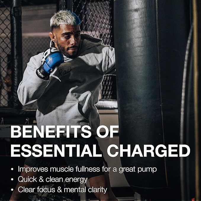 RAW Pre-Workout Powder Essential CHARGED (Citrus Grapefruit) - Preworkout Supplement for Men Women - Supports Focus Mood Performance - Caffeine Alpha-GPC L-Citrulline Beta Alanine (25 Servings)