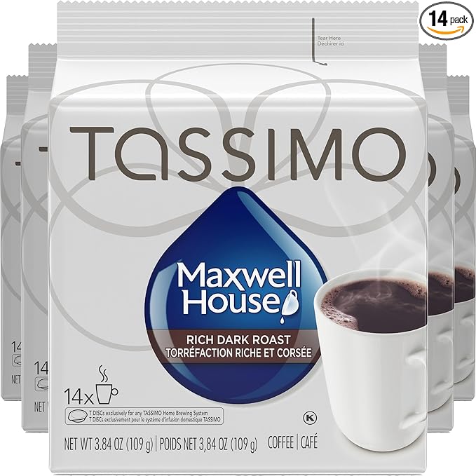 Tassimo Maxwell House Dark Roast Coffee 70 T-Discs (5 Boxes of 14 T-Discs) {Imported from Canada}