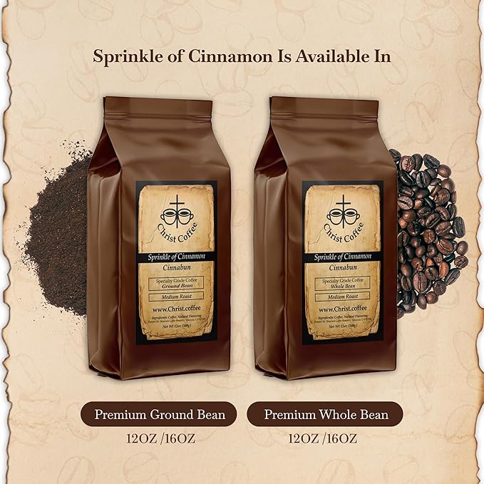 Christ Coffee Sprinkle of Cinnamon Ground Bean | Smooth and Creamy Flavor Perfect for Daily Brew | Freshly Roasted Rich Aroma Cinnabun 16 oz Bag