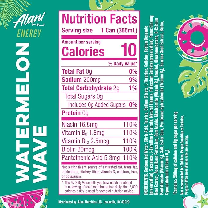 New Alani Energy Drinks Lime Slush Watermelon Wave Pink Slush Flavors Variety Pack Sugar-Free Low-Calorie Energy Boost Drink 12 fl oz (Pack of 6) (Packaging May Vary)