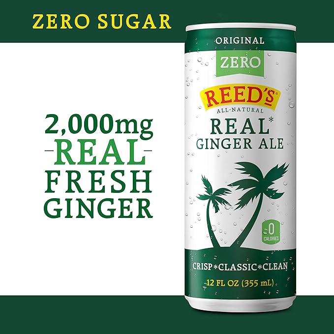 Reed's Zero Sugar Real Ginger Ale Natural Ginger Ale Made with Real Ginger (24pk- 12oz Slim Cans)