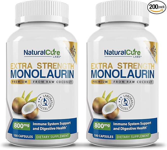 Natural Cure Labs Extra Strength Monolaurin 800mg - 2 Pack 200 Capsules