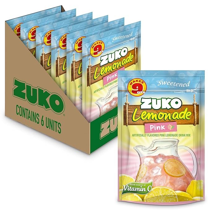 Zuko Pink Lemonade Powdered Drink Mix Family Pack No Added Sugar Needed 14.1 oz (Pack of 6)