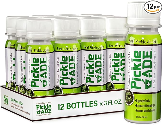 PickleAde Real Pickle Juice Shots with Turmeric 3oz (12 Pack) | Electrolyte Pickle Juice Sports Drink | Kosher Pickle Shots | Pickle Brine for Muscle and Leg Cramp Relief