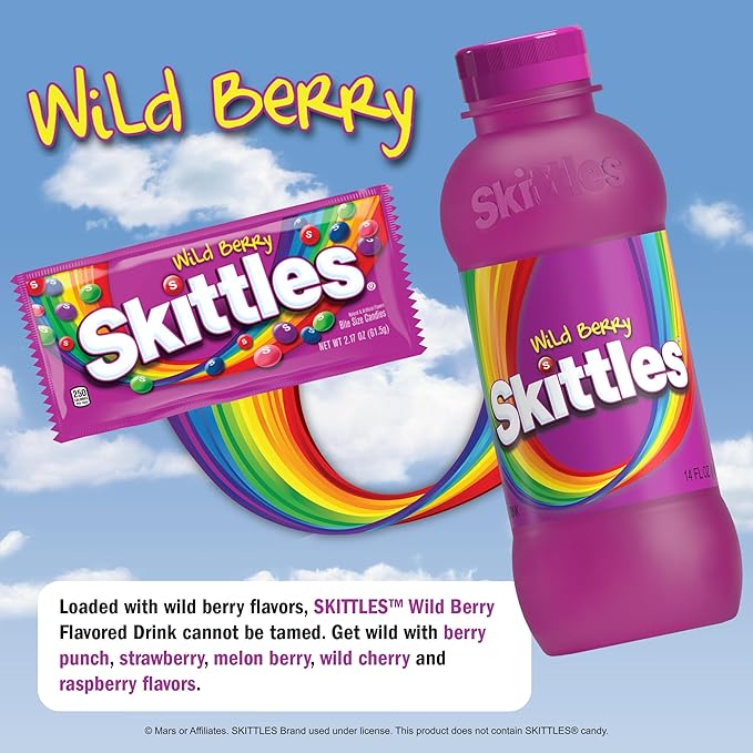 SKITTLES™ Candy Flavored Drink - Wild Berry Flavor | Bulk Candy Drinks with Fruity Flavors | 12 Fl oz. Bottles Pack of 12