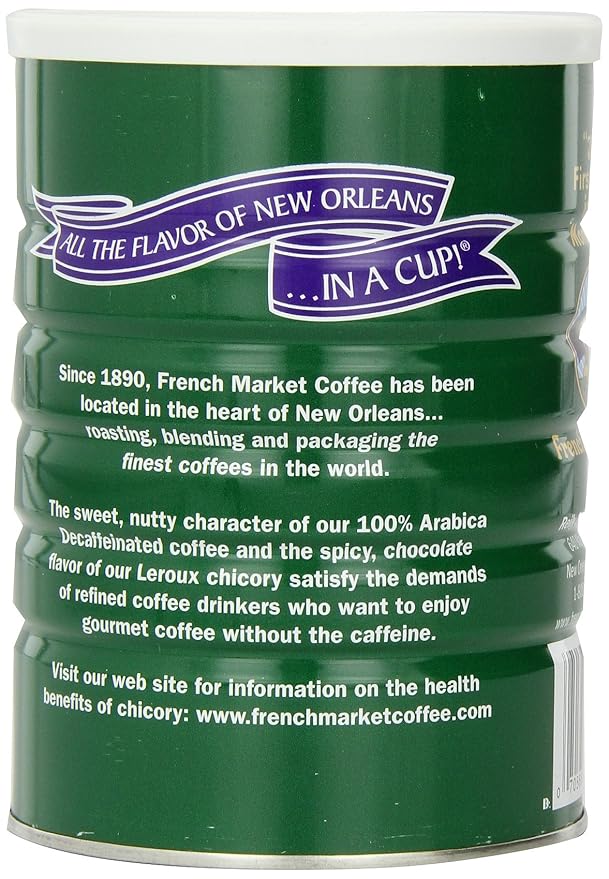 French Market Coffee Medium-Dark Roast Decaffeinated Ground Coffee &amp Chicory 12 oz. Canister (Pack of 3)