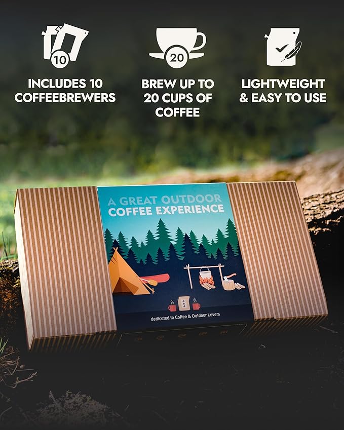 Gourmet Outdoor Coffee Gift Set for Men &amp Women - 10 World's Finest Single Origin Specialty &amp Organic Coffees in Innovative Brewers | Sampler Box for Coffee Lover to Brew &amp Enjoy Anytime