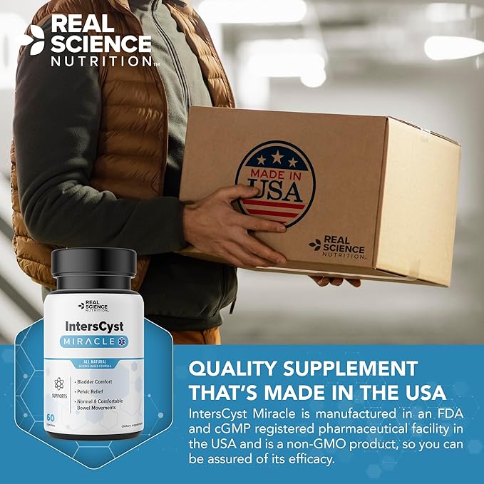 Real Science IntersCyst Miracle – All Natural Supplement for Interstitial Cystitis Relief and Constipation with Vitamins C D B12 &amp K + Nitric Oxide Support – Bladder &amp Kidney Health Support