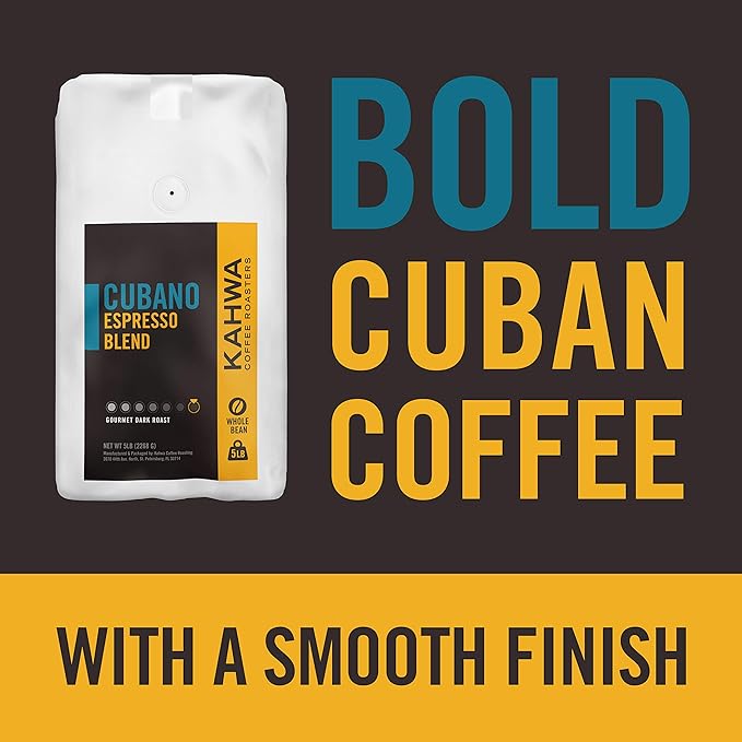 Kahwa Cuban Coffee Beans Cubano Dark Roast Espresso BlendWhole Bean Coffee 5 lb Bag