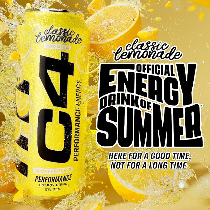 C4 Energy Drink Lemonade Limited Edition Carbonated Sugar Free Pre Workout Performance Drink with no Artificial Colors or Dyes 16oz Pack of 12