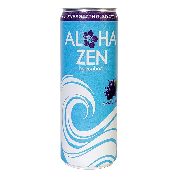 Zenbodi Aloha Zen Grape Burst - AWAKEN Functional Beverage - 12 Pack Energy Drink Zero Sugar Energy Drinks with L-Alpha GPC Caffeine and L-Theanine
