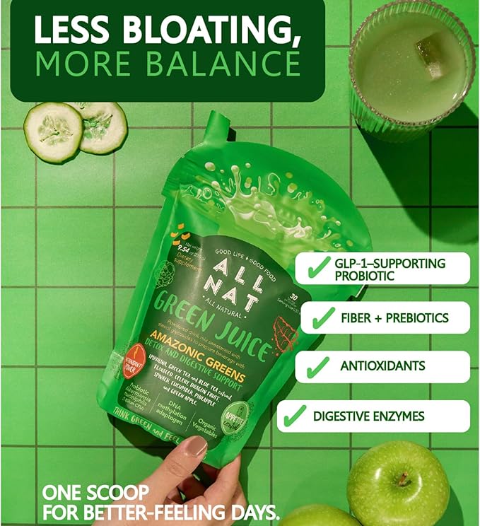 ALL NAT Super Greens Powder | Green Juice with 38 Superfoods 11 Organic Nutrients Amazonian Antioxidants | Gut Health Detox &amp Immunity | Vegan No Sugar – 30 Servings