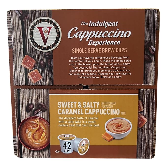 Indulgent Sweet &amp Salty Caramel Cappuccino Single Serve Cups - 42 Count w/ 5 RECIPES (Package May Vary)