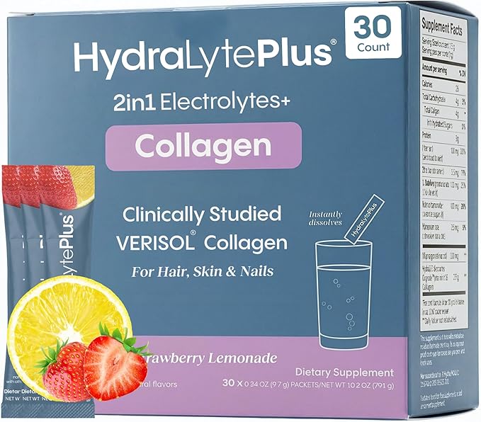Hydralyte Verisol Collagen Packets with Electrolytes Hydration Packets with Collagen for Women and Men Electrolytes Powder with Collagen for Travel and Daily Hydration with Vitamin C (30 Count)