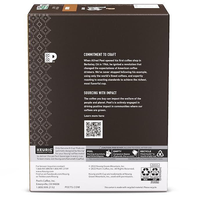 Peet's Coffee Dark Roast Keurig K-Cup Pods 100% Arabica Coffee - French Roast 88 Count (4 Boxes of 22 Pods)